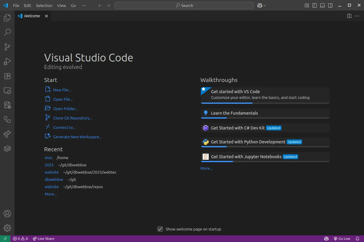 Nu är texteditorn vscode startad.
