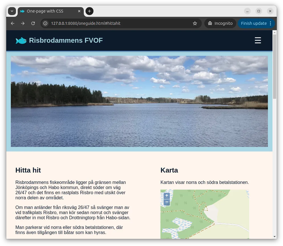 Så här ser delar av den avslutande webbplatsen ut.