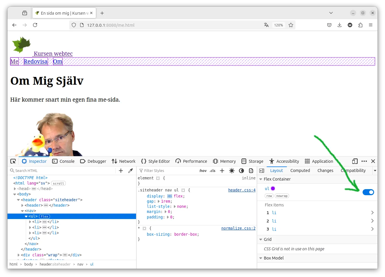 Devtools kan hjälpa dig att analysera hur stylen påverkar elementen.