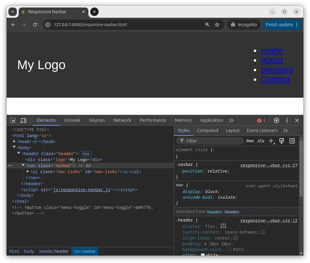 Nu börjar header bli stylad med flexbox.