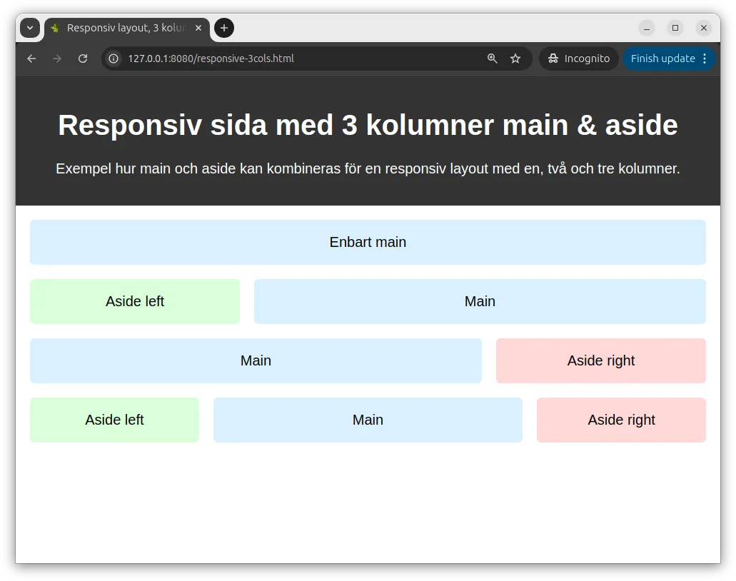 Kolumn layout för en, två och tre kolumner - på ett responsivt sätt.