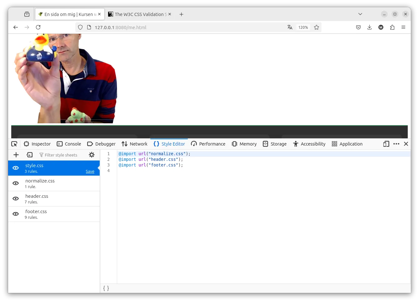 Du kan se vilken style som använts i devtools -> Style Editor.